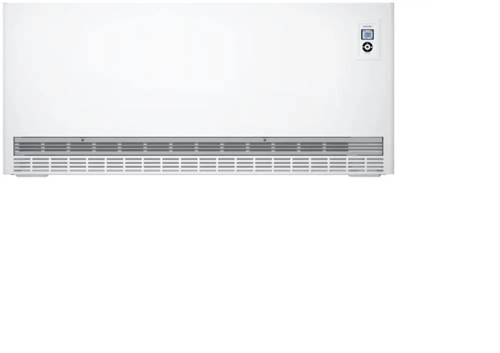 Weißer STIEBEL ELTRON Wand-Flachspeicher ETW 360 Plus mit digitaler Anzeige und Bedienfeld.